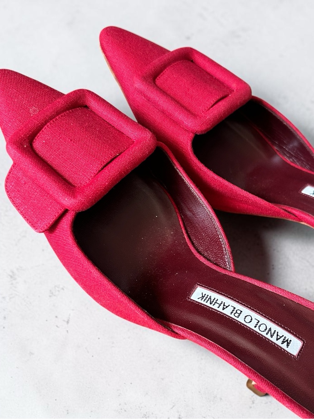 Manolo Blahnik Red  Mules Fabric Pointed Mule with Buckle Accent 37 - Picture 3 of 7